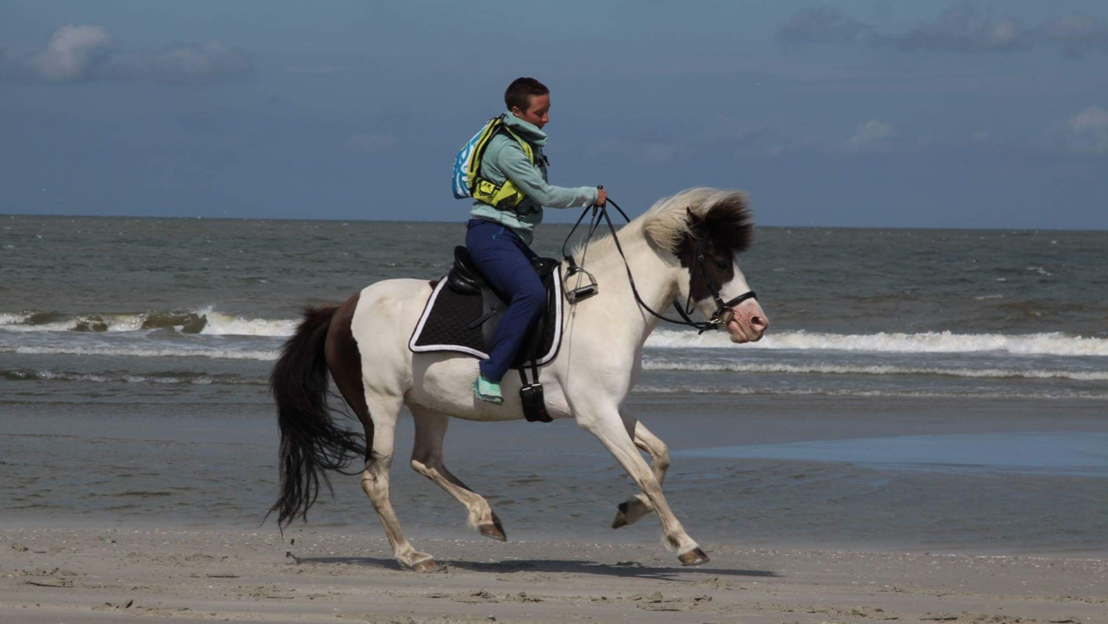 This photo of Andrea Krogmann on a white horse was taken in 2017 in The Netherlands. (Courtesy of Andrea Krogmann)