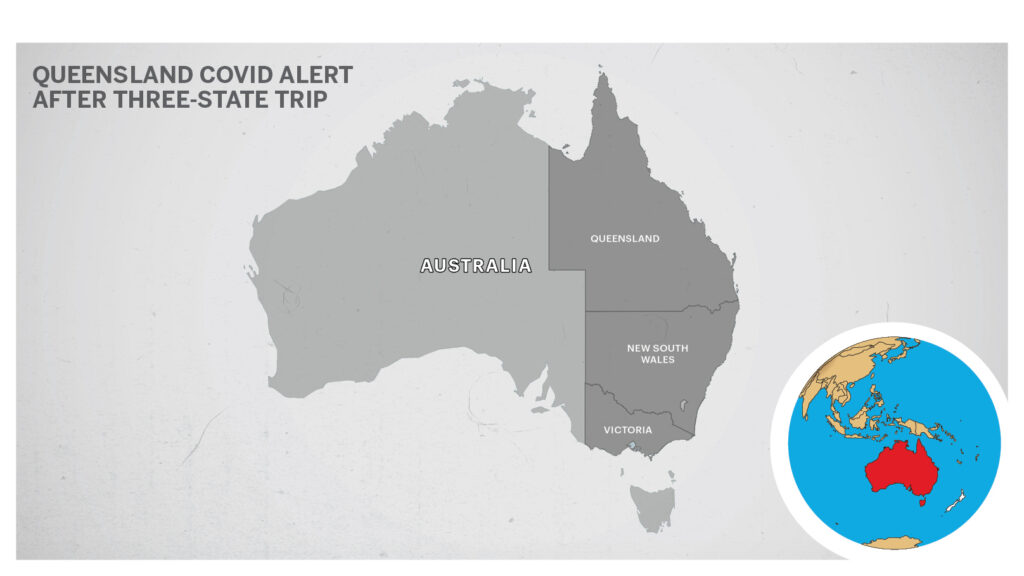 Map of Queensland, New South Wales and Victoria, Australia.