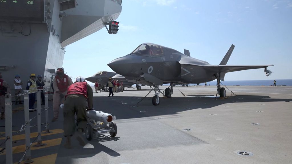 F-35B fighter jets get prepared for takeoff from the HMS Queen Elizabeth. (U.K. Ministry of Defense/Zenger News)