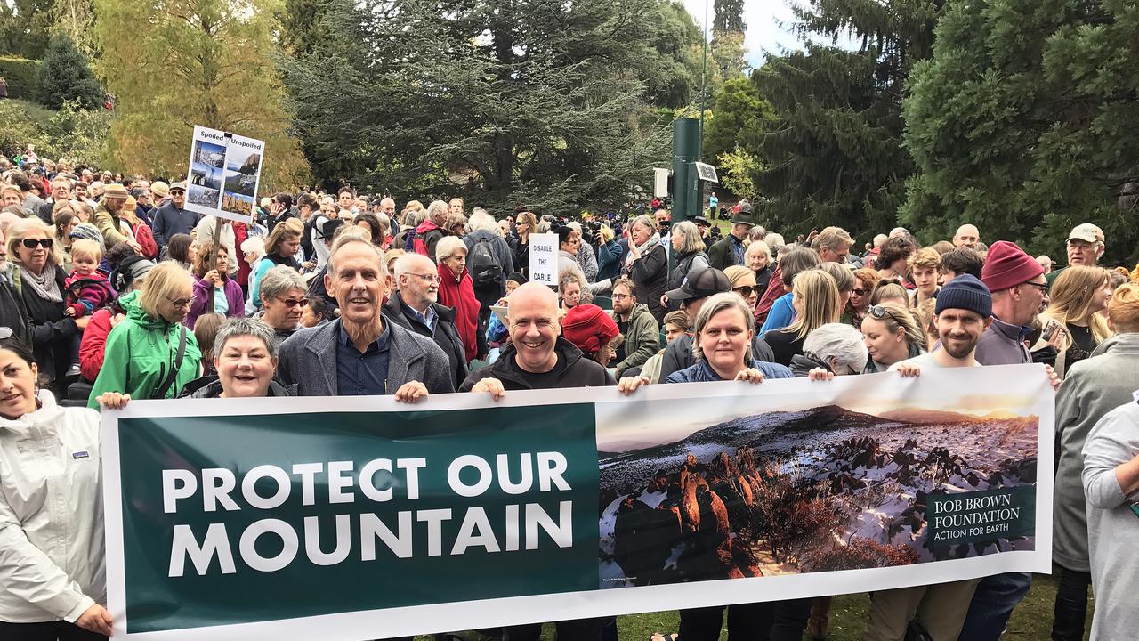 Thousands of people attended a 2018 anti-cable car protest headed by former Greens leader Bob Brown.