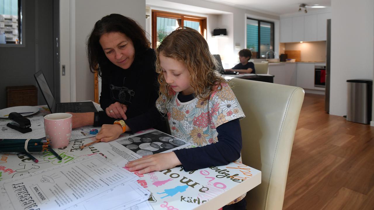 Working mum Georgina Coase races upstairs to her own desk as soon as morning lessons are over.