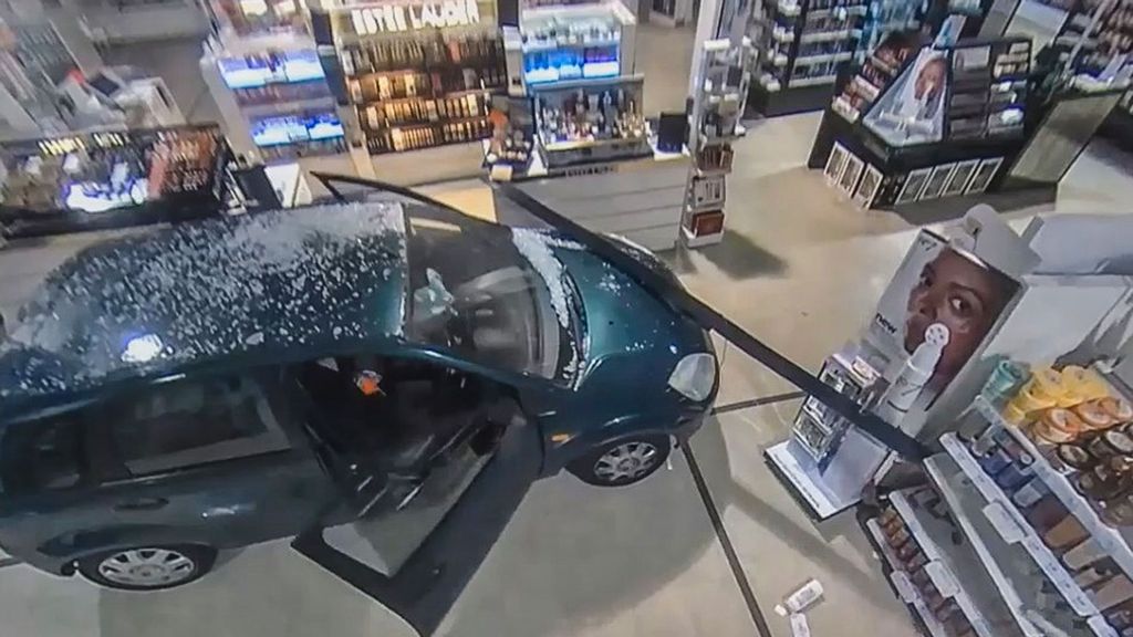 A couple drove this van through the front door of a Boots store in Trowbridge, England, in order to rob it. (@wiltshirepolice/Zenger News)