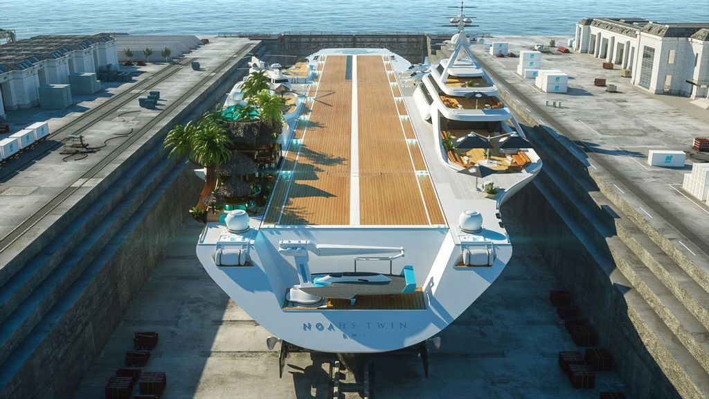 An artistic rendering of how the Foch will look after it is converted into a luxury yacht. (Mitsi Studio/Zenger)