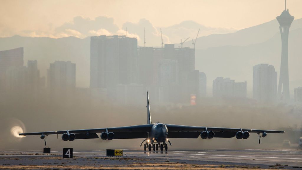 A B-52H Stratofortress bomber takes off from Nellis Air Force Base in Nevada on Nov. 21, 2019. The aircraft can deliver the B83, the U.S.’s largest bomb and one that some lawmakers say may no longer be needed. (U.S. Department of Defense/Air Force Airman 1st Class Bryan Guthrie)