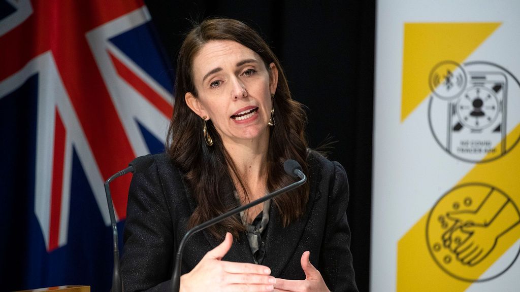 New Zealand Prime Minister Jacinda Ardern speaks during a COVID-19 response update at Parliament on August 18, 2021 in Wellington, New Zealand. There are now seven active COVID-19 cases in the community in Auckland, with genomic sequencing linking it to the Delta outbreak that began in Sydney. (Mark Mitchell - Pool/Getty Images)