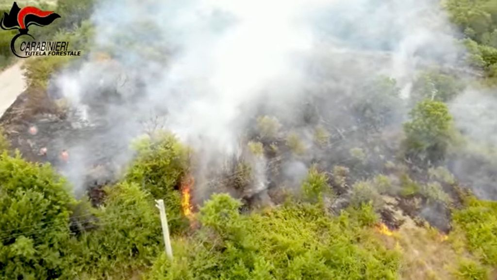 This fire in Benevento, Italy, was started by a man who was caught in the act by a drone camera. (Carabinieri per la Tutela Forestale/Zenger)