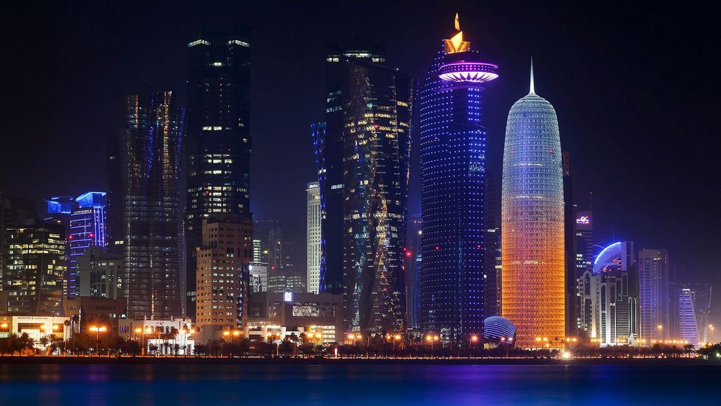 The illuminated skyline of Doha, in Doha, Qatar. (Lars Baron/Getty Images)