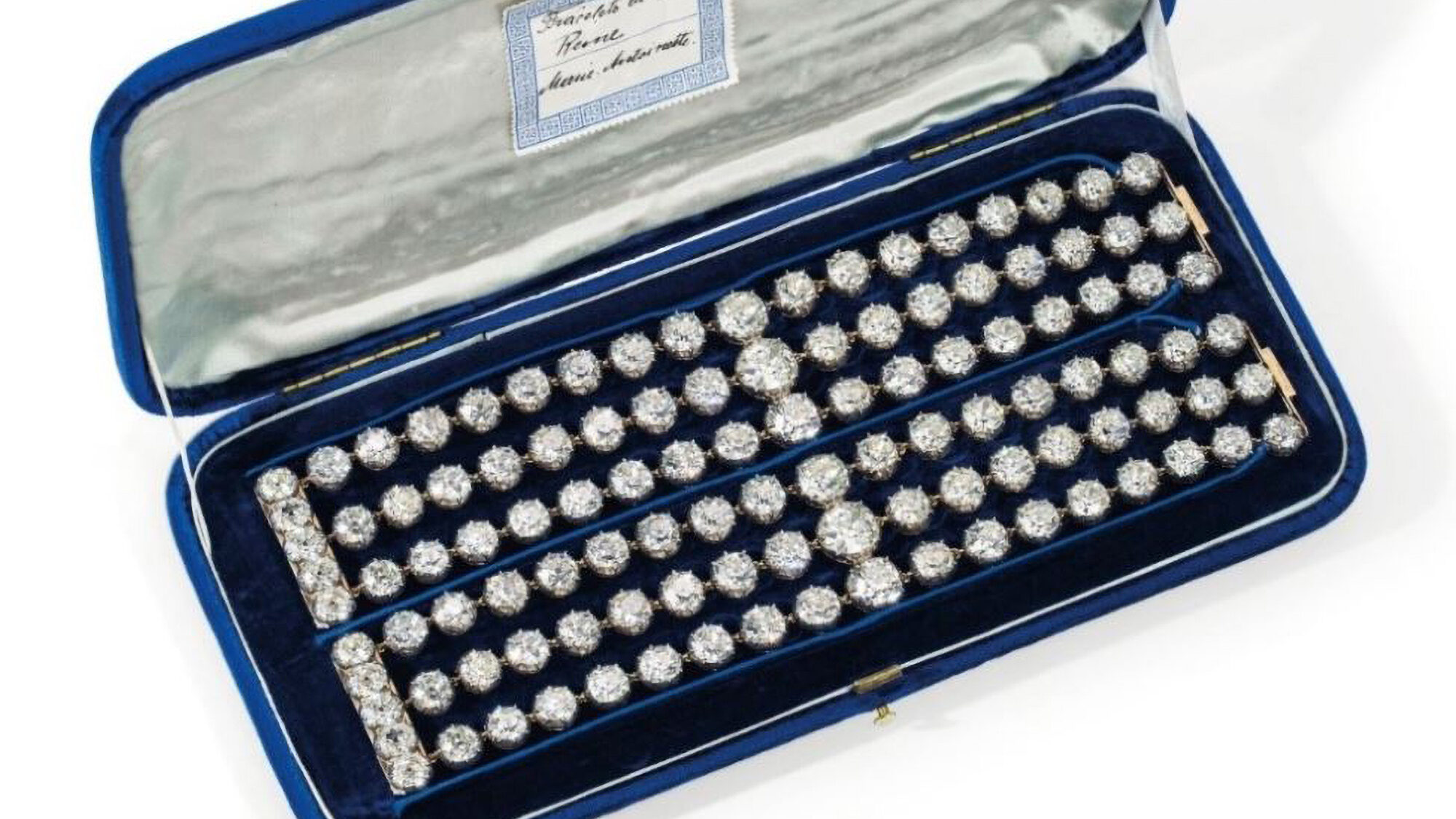 Christie’s in Geneva, Switzerland will auction bracelets made from 112 diamonds, valued at $2 million to $4 million, in November. The jewelry once belonged to Marie Antoinette, queen of France until the French Revolution doomed her to the guillotine. (Christie’s/Zenger)