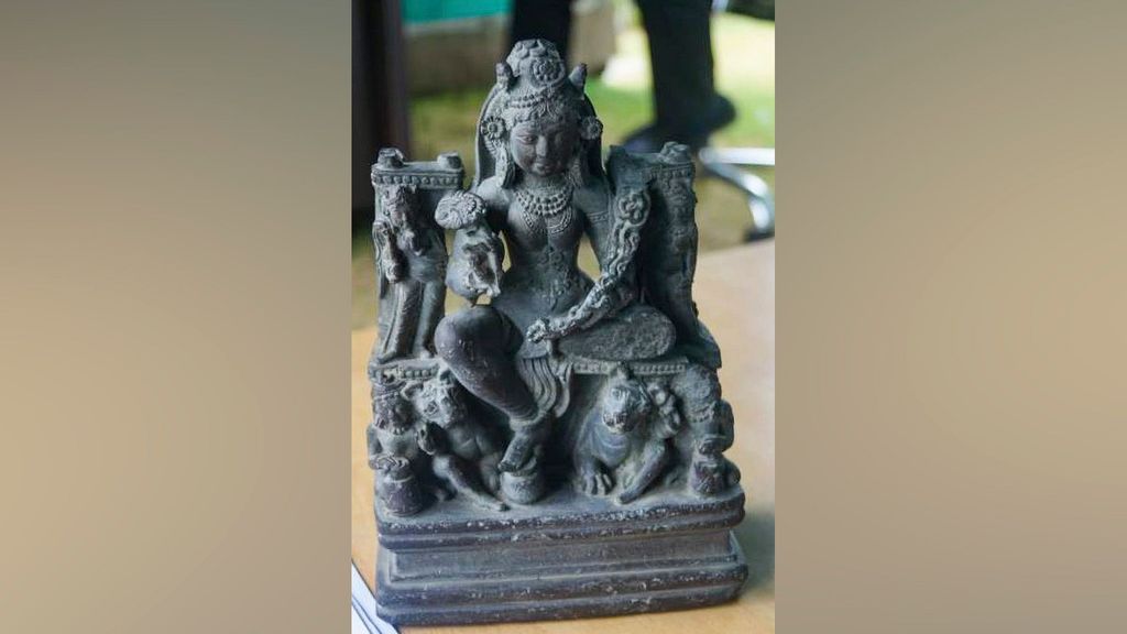 1200-year-old sculpture of Goddess Durga retrieved in Jammu and Kashmir. (Jammu & Kashmir Police)