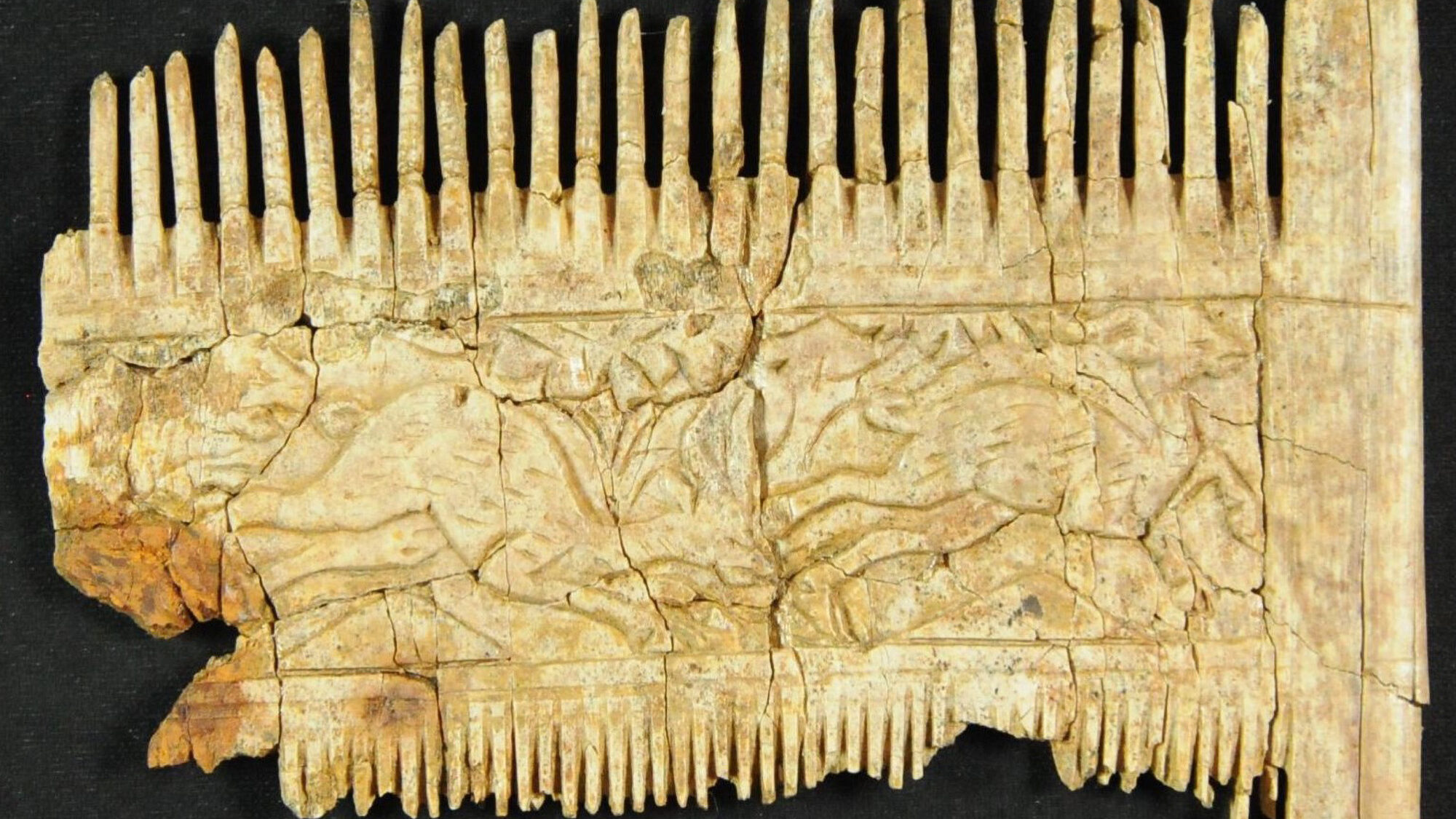 The back of a comb from the sixth century that has been restored after being found in a grave in Deiningen, Germany. (Bavarian State Office for Monument Protection/Zenger)