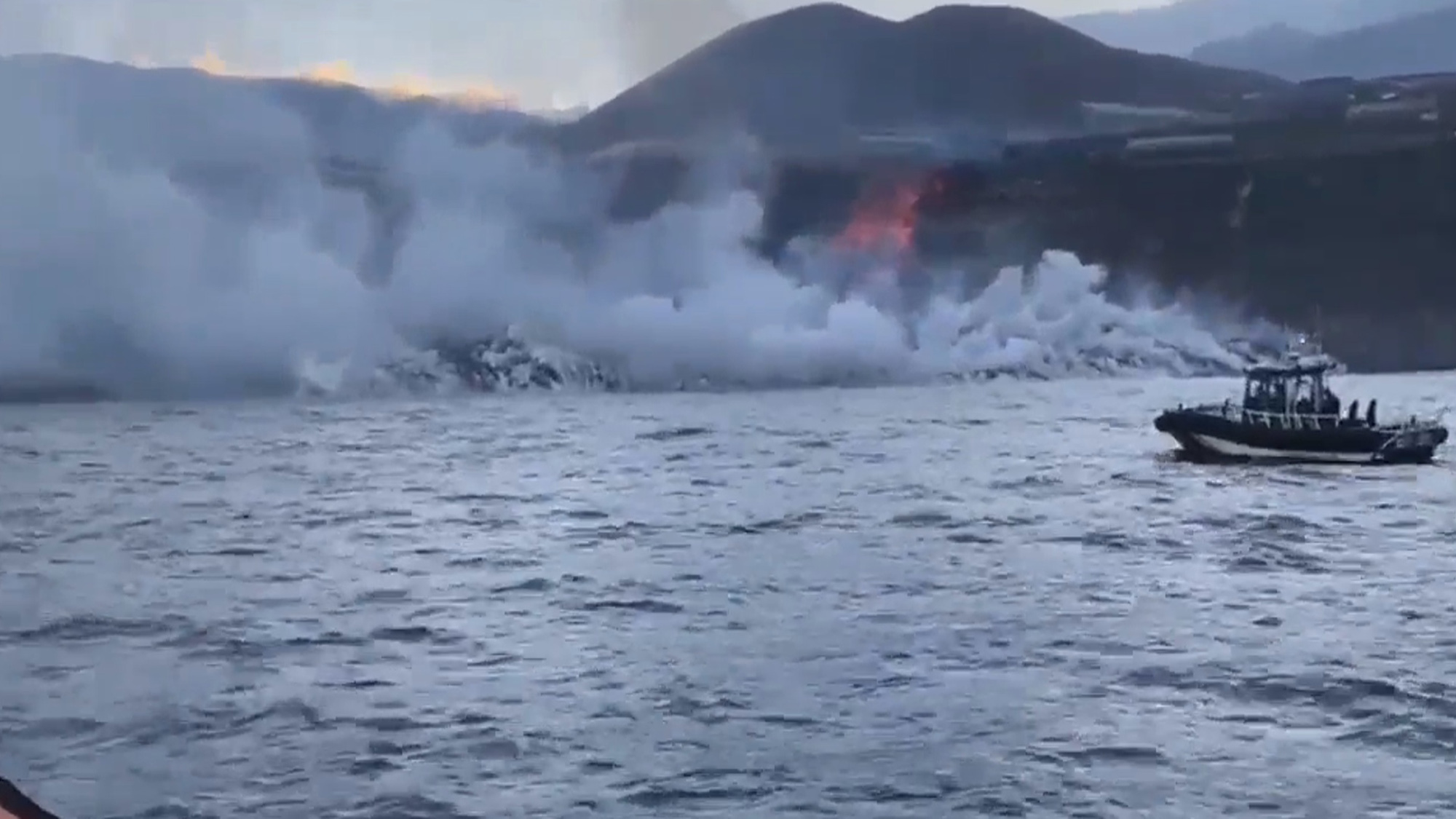 Lava from the La Palma volcano reaches the sea on SEPT. 29. (@GuardiaCivil.es/Zenger)