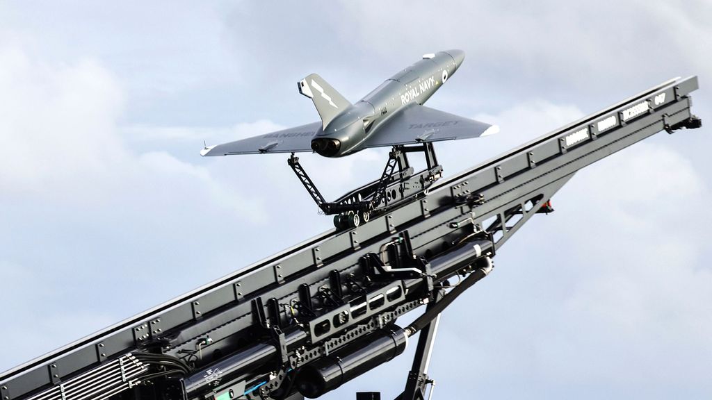 A Banshee target drone being launched from the deck of the HMS Prince of Wales aircraft carrier. (Royal Navy/Zenger)